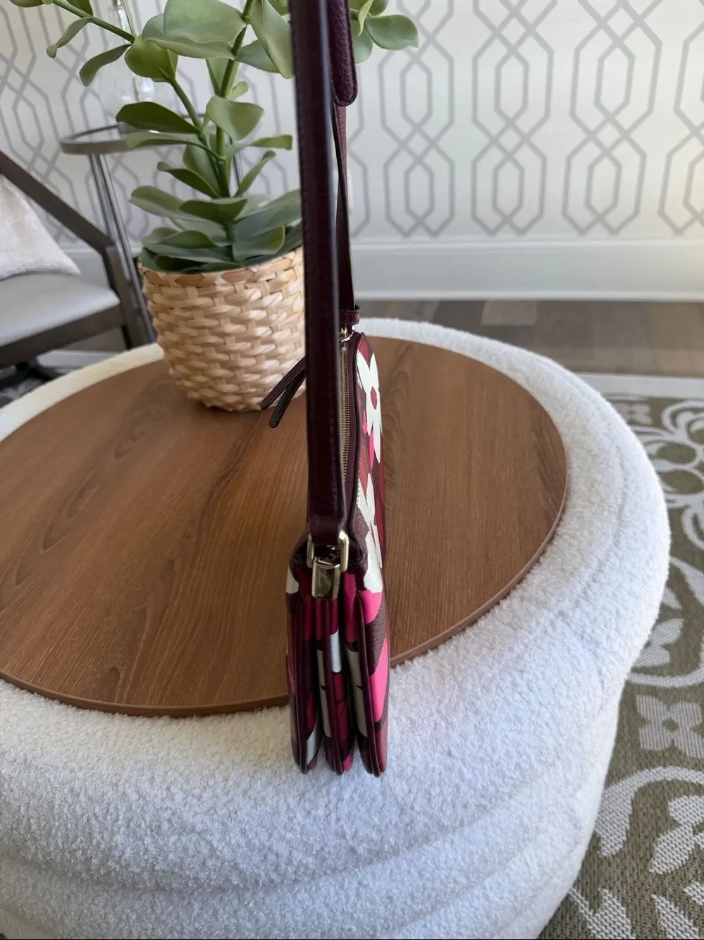 Kate Spade Floral Crossbody Purse Pink Burgundy Leather Like New
